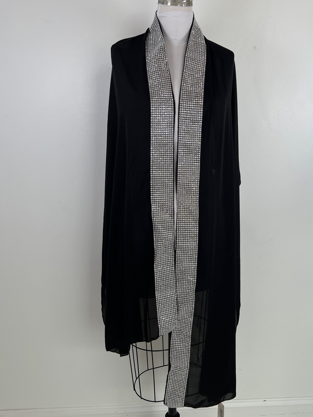 NWT! Black Chiffon and Rhinestone Shawl Wrap Cover Up‎ Muche et Machette